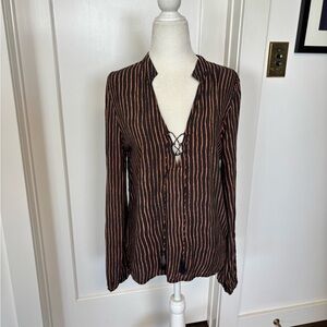 Natalie Martin Striped Lace Up Tassel Blouse Sz S #1